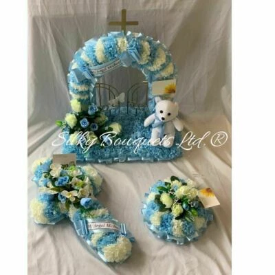 SILKY BOUQUETS Son Baby Funeral Flower Tribute Wreaths Package Artificial Silk Gates Daughter