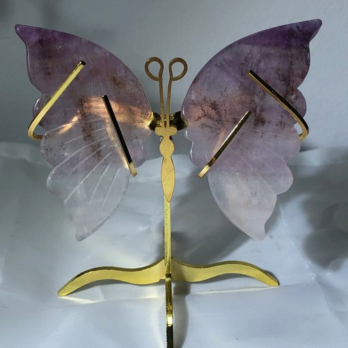 95g Natürlicher Kristall Fluorit Schmetterling Flügel Heilung Statue Dekor + Ständer - Bild 10 von 13