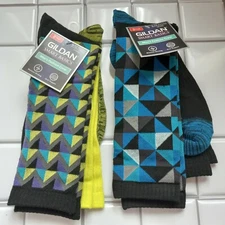 Gildan Smart Basics Men's Fashion Crew Socks Geometric 4 Pair Shoe Size 6-12