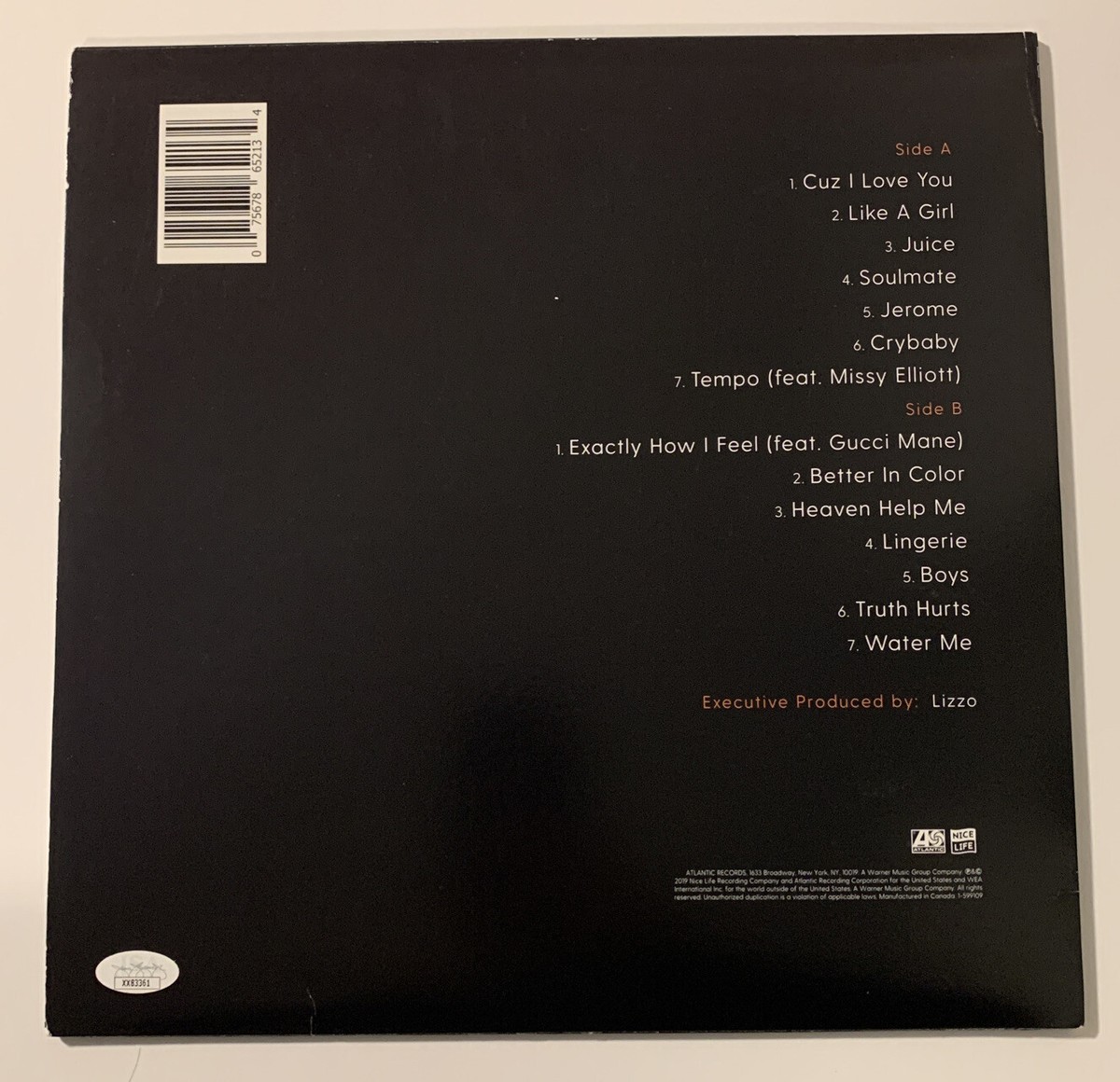 LIZZO SIGNED CUZ I LOVE YOU VINYL LP JSA LOA #XX83361