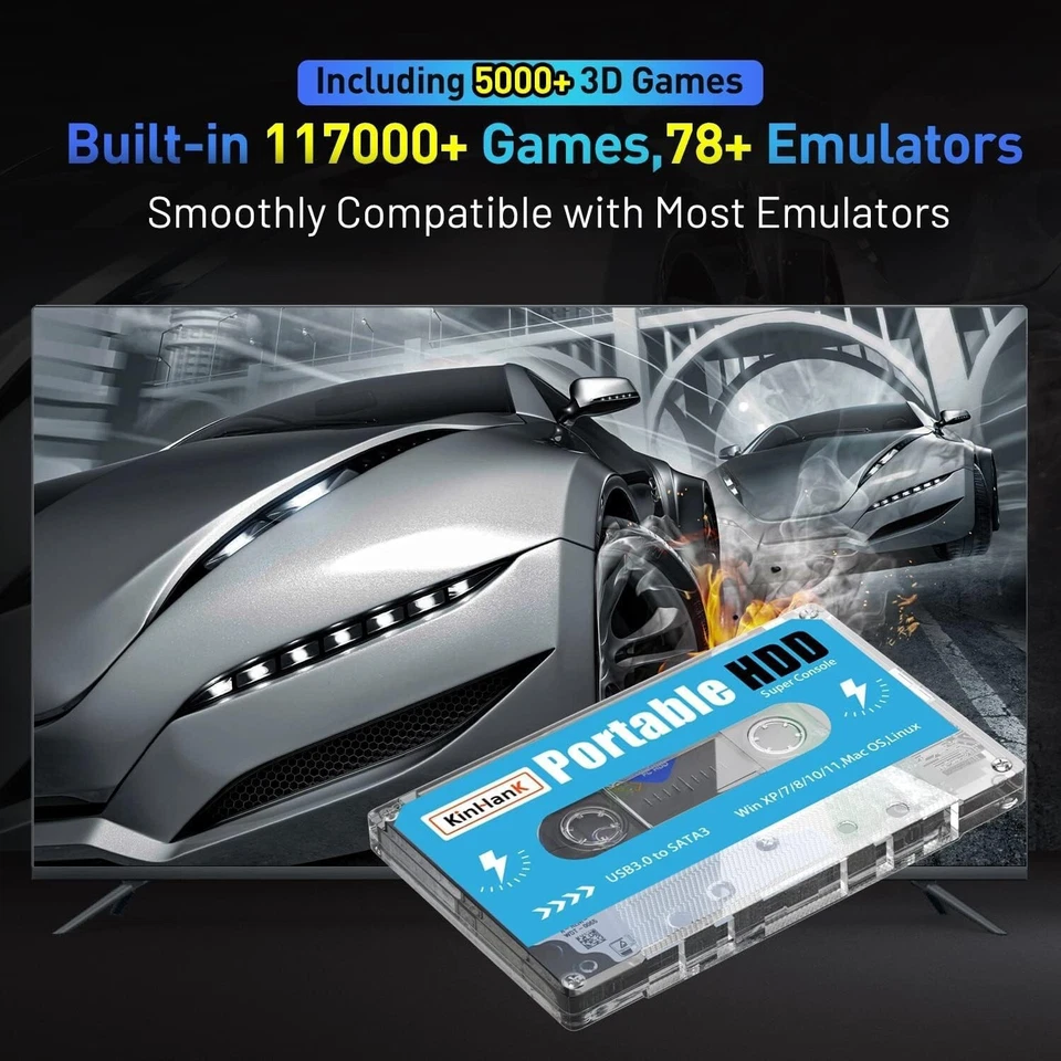Kinhank 500G HDD External Hard Drive with 111700+ Retro Games (2 Controllers) - Image 2 of 4