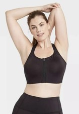 NEW Women's High Support Zip-Front Bra - All in Motion Sz 38D BLACK