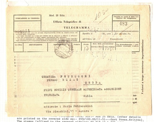 GB OVERPRINT 10s ARMS HIGH VALUE 1952 BOIC Asmara ERITREA Telegram Form AG265 - Picture 3 of 9