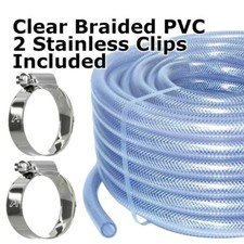 PVC HOSE Clear Flexible Reinforced Braided Food Grade WATER Tube Pipe + 2 CLIPS