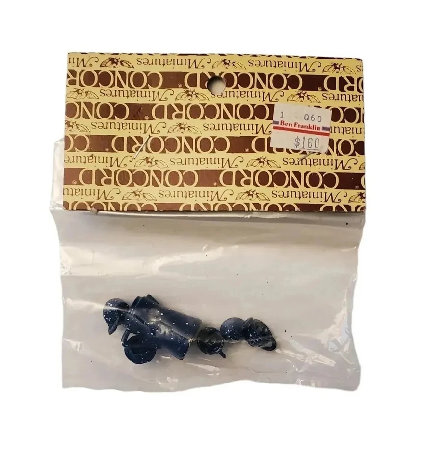 Concord Miniatures Spatterware Enamelware Blue Speck Coffee Pot Lid & 4 Cups NOS - Image 2 of 2