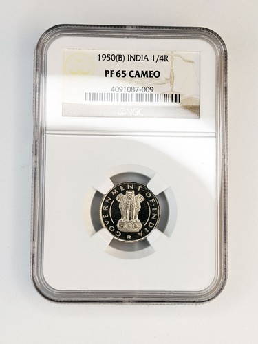 1950 (B) India 1/4 Rupee CAMEO PROOF - NGC Graded PF 65 - Very Rare