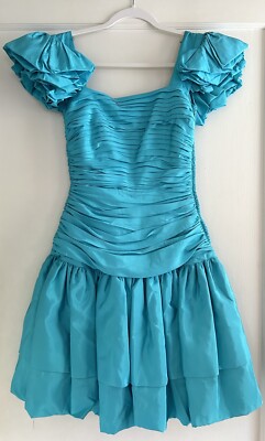 VTG Tadashi Neiman Marcus 80's 90's Aqua Taffeta Ruffle Prom Party Dress  Size 4 | eBay
