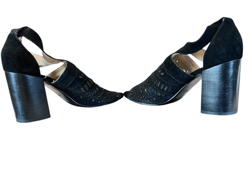Marc Fisher "Geela" Black Suede Stacked Heel Booties Size 8M Open Toe Sandal - Picture 7 of 9