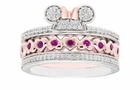 Minnie Mouse 0.75 Ct Round White & Red Ruby Wedding Trio Ring Set in 925 Silver