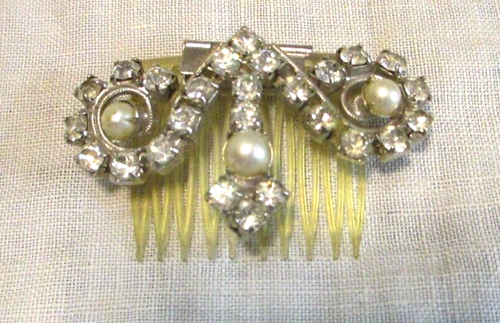 Decorative Comb Vintage Rhinestone and Faux Pearl Accent AS IS