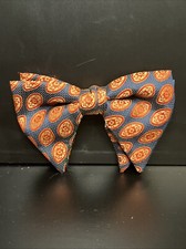 Vintage Ormond Geometric Shape Bowtie Clip On Navy Blue Gold Red EUC