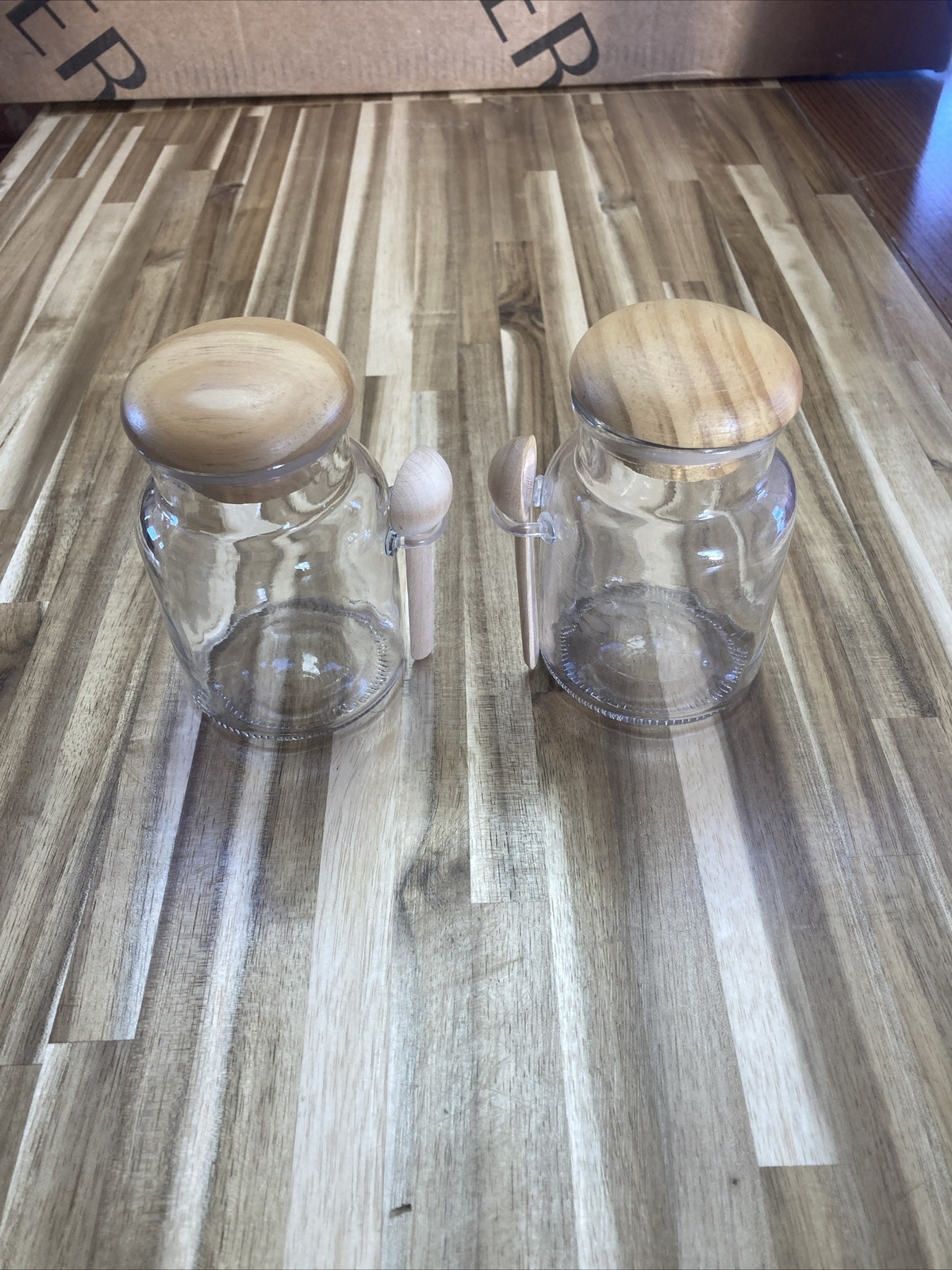 Lot Of Two Apothecary Bottles Jars With Lids And Spoons. Rubber Seals