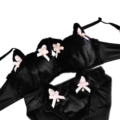 Cartoon Anime Lingerie Cute Soft Underwear Comfortable Plush Bra Panty Set - Picture 7 of 16