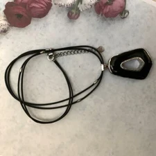 Silpada Reversible Sterling Silver Onyx Pyrite Leather Pendant Necklace N2883