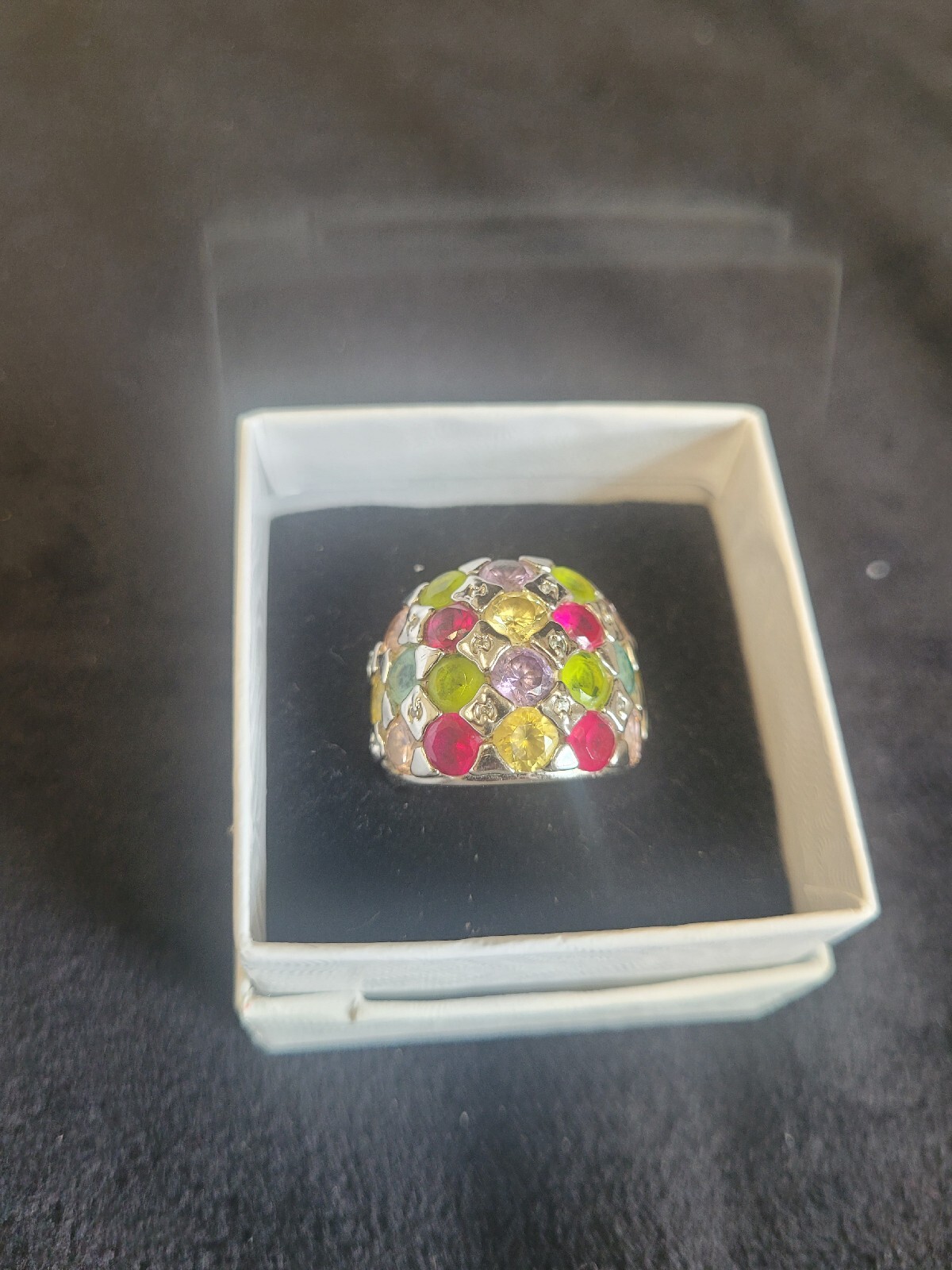 Multi colored stone silver tone ring - image 1