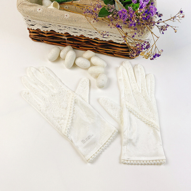 100 Mulberry Silk Gloves Lace Waist Mittens For Women Sunprotection