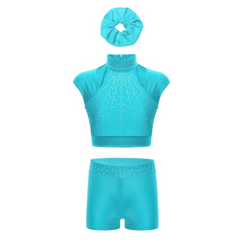 Girls Sets Shiny Outfit Mock Neck 3Pcs Performance Tank Tops Training Yoga - Picture 22 of 48
