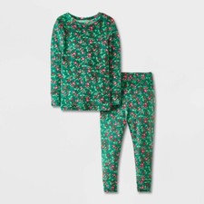 Cat  Jack 2pc Snuggly Soft Snug Fit Christmas Floral Pajama Set Girls 2T NWT
