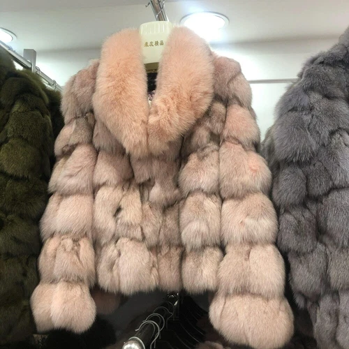 Damen Winter Jacken Echt Fuchspelz Mantel mit Revers Dick Warm Mode Oberbekleidung - Bild 5 von 16