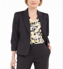 NEW KASPER GRAY CAREER ZIP POCKETS JACKET BLAZER SIZE 14 P PETITE  129