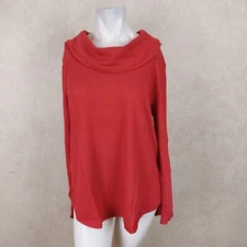 Style & Co New Womens Cowl-Neck Waffle-Knit Top Canyon Red Size M  __ NWT B13F3