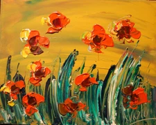 RED POPPIES  Modern Abstract   Original Oil Painting  IMPRESSIONIST Y877T