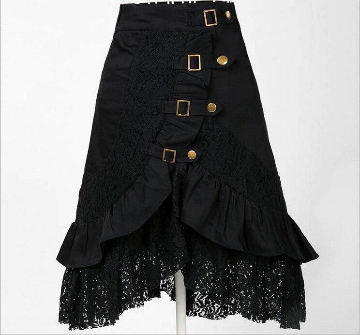 Mujeres Punk Gitano Hippie Gótico Fiesta Club Ropa Encaje Negro Falda Ropa De Colección