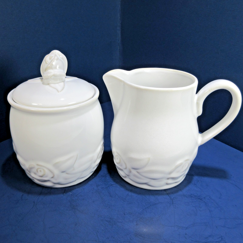 CHRISTIAN DIOR FRENCH COUNTRY ROSE Oyster White Lidded Sugar Bowl & Creamer Set - Picture 2 of 8
