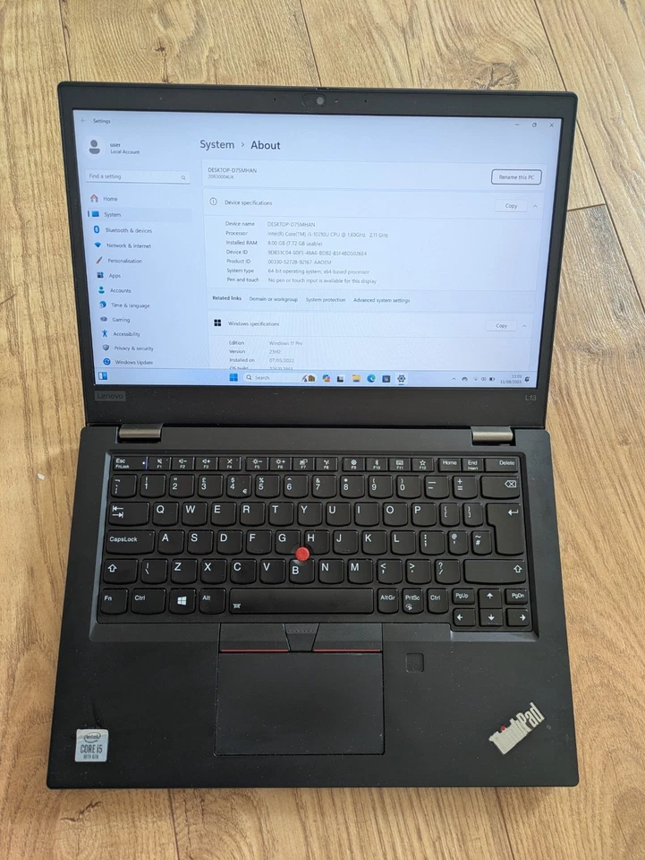 Lenovo ThinkPad L13 Core i5 10210U 2.11GHz 8GB RAM 256GB 13.3" FHD 10th Gen 517 - Image 2 of 4