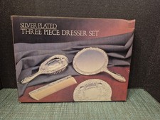 Vintage Three Piece Vanity Set Hand Mirror, Brush,  Comb. Silver Plated