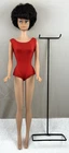 VINTAGE 1960's MATTEL BRUNETTE BUBBLECUT BARBIE DOLL W SWIMSUIT AND STAND