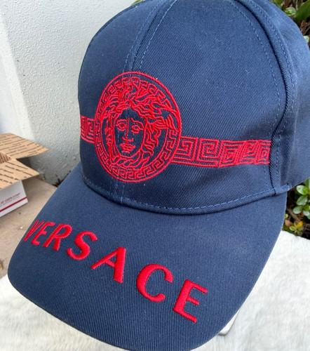Versace Medusa Logo Baseball Cap Blue with Gold Clasp Adjustable Strap