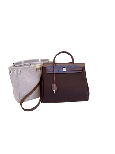 Hermes Herbag 31 Brown Leather Canvas Gold Hardware Pre-Owned - Picture 1 of 23
