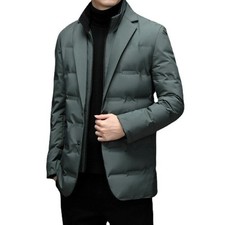 Men Winter Formal Dress Down Jacket Suit Blazer Stand Collar Slim Fit Down Coat