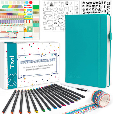 Dotted Journal Kit, Dot Grid Journal Hardcover Planner Notebook Set for Beginner