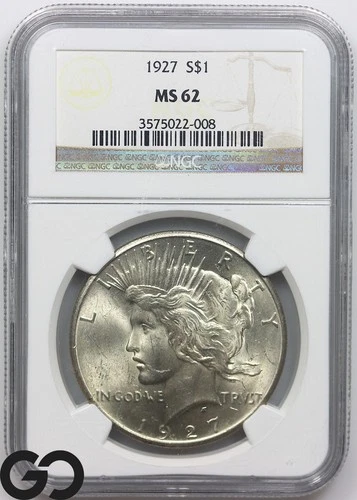 1927-S Peace Dollar NGC MS 62