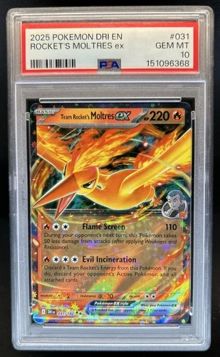 2025 Pokemon Destined Rivals Team Rocket's Moltres ex #031/182 PSA 10 GEM MINT