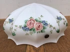 LARGE VINTAGE MILK GLASS PLAFFONIER CEILING LAMP SHADE, FLORAL DECORATION