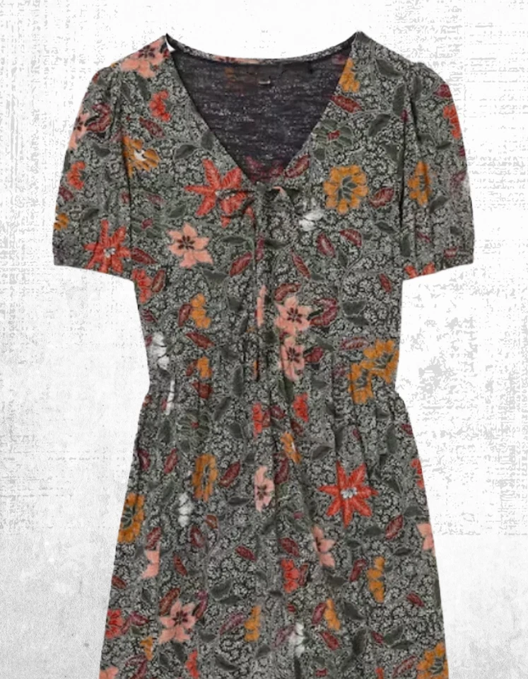 Women’s Fat Face Midi Dress Nell Detail Floral Short Sleeve V-Neck Black - Image 4 of 4