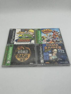 LOT OF 4 Crash Bash Tomb Raider Road Rash Soccer Sony PlayStation 1 CIB PS1