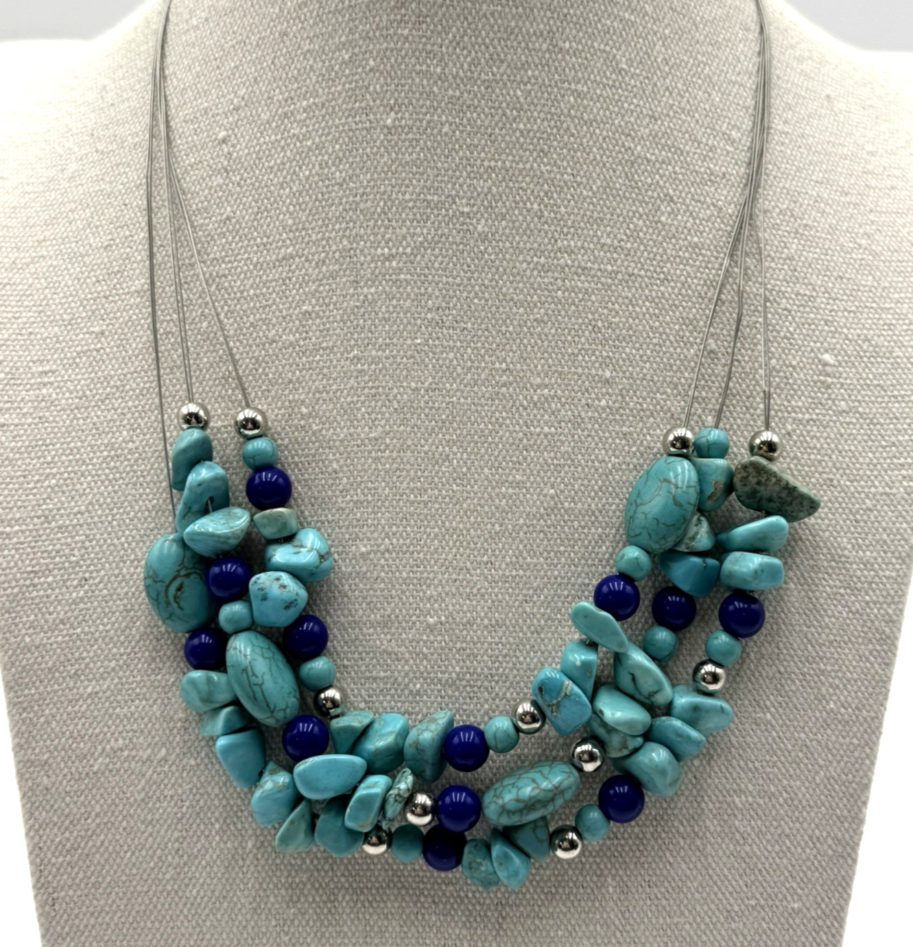 Erica Lyons Statement Necklace Multi Layer Turquo… - image 1