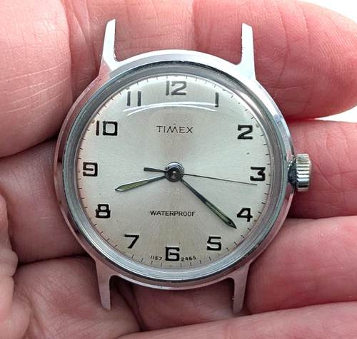 1965 TIMEX Sprite 1157 2465 Silver Tone Vintage 30mm Watch Movement TICKS Read