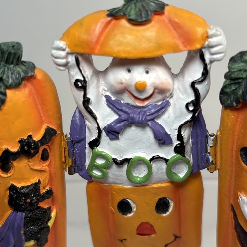 Halloween Tri~Fold Decor Friendly Zucche, Fantasmi, Gatto Nero e Pipistrello Resina 4”x 4” - Foto 3 di 8