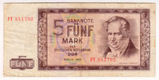 1964 Germany 5 Mark DDR 511792 Paper Money Banknotes