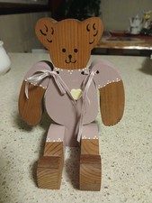 Vintage Cottage Core Wooden Hand Painted Bear