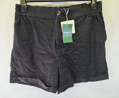 Halara Damen Resort Shorts Large schwarz hoher Bund Leinengefühl Rollsäume