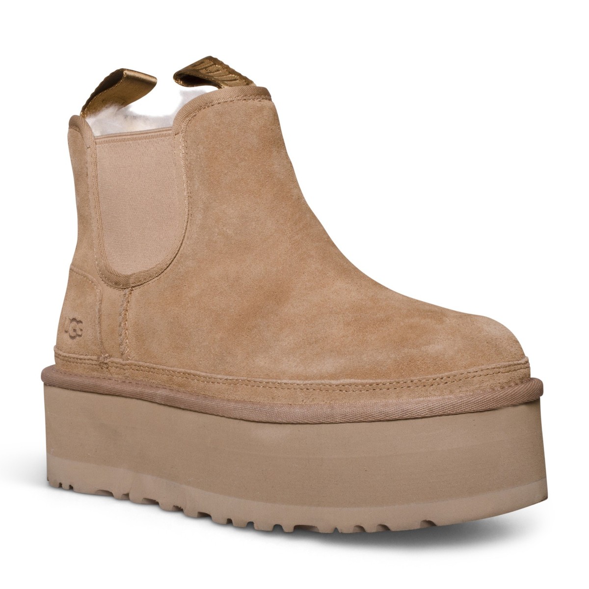 UGG NEUMEL PLATFORM CHELSEA CHESTNUT SUEDE SHEARLING WOMEN'S