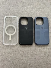 3 Lot Speck Presidio Grip Apple iPhone 15 PRO ONLY Case Blue Black Clear Magsafe