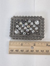 Women's Crystal  Silver Tone Belt Buckle Vintage Vibe 2" x 2.75" Rhinestone