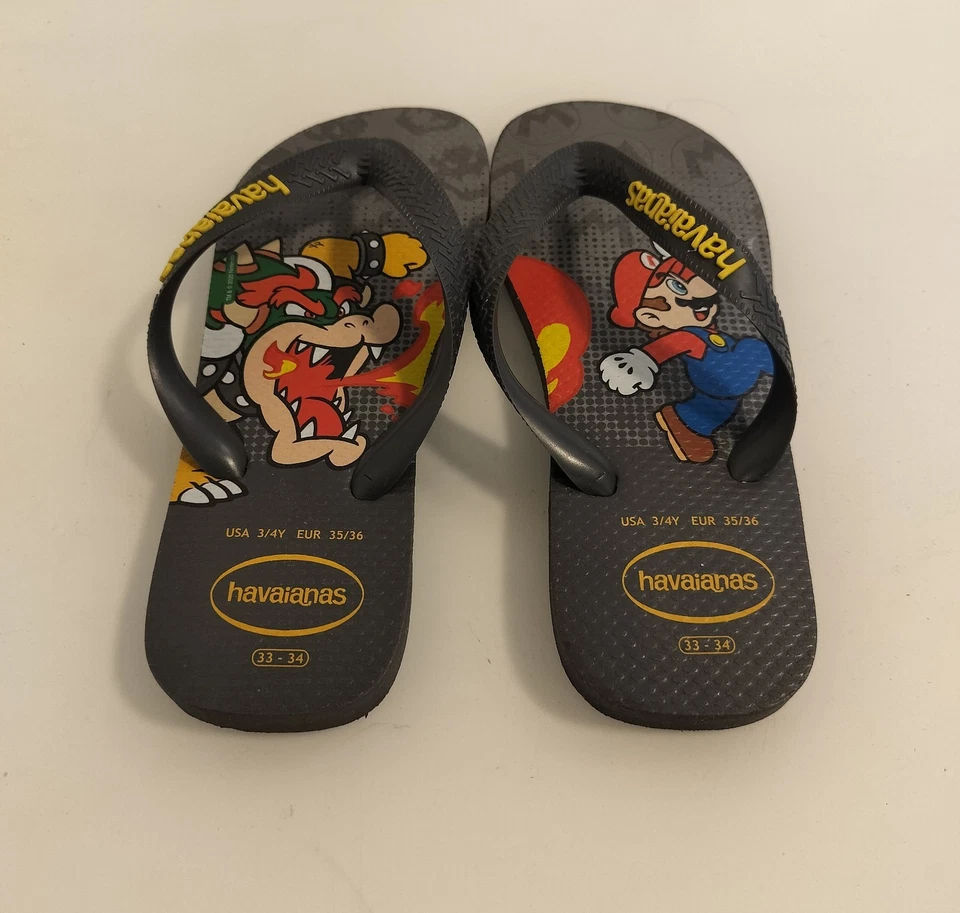 Chanclas Havaianas Niños Talla 3/4Y Gris Mario Bros Sandalias Sin Cordones Usadas Foto 2 de 4